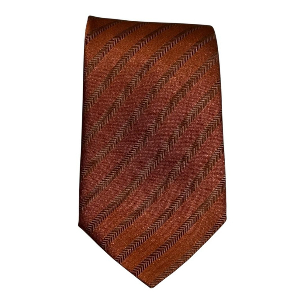 Ermenegildo Zegna Tie Mens Brown Silk Diagonal Stripe Classic Designer Necktie